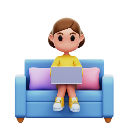 Girl Working With her Laptop  3D Icon