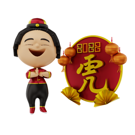 Girl worshiping on Chinese new year  3D Illustration