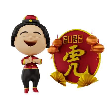 Girl worshiping on Chinese new year 3D Illustration