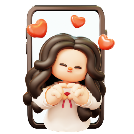 Girlfreind Long Distance And Heart Hand Gesture  3D Illustration