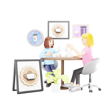 Girls are talking in cafe  3D Icon