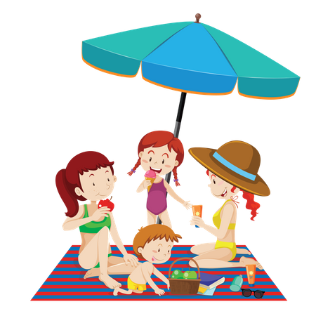 Girls Under Umbrella 3D Illustration