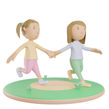 Girls Walking In Park  3D Illustration