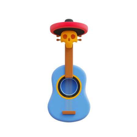 Gitarre mit Totenkopfmütze  3D Illustration