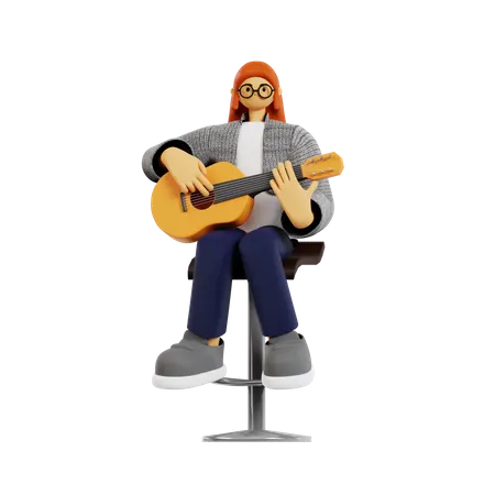 Gitarristin spielt Gitarre  3D Illustration