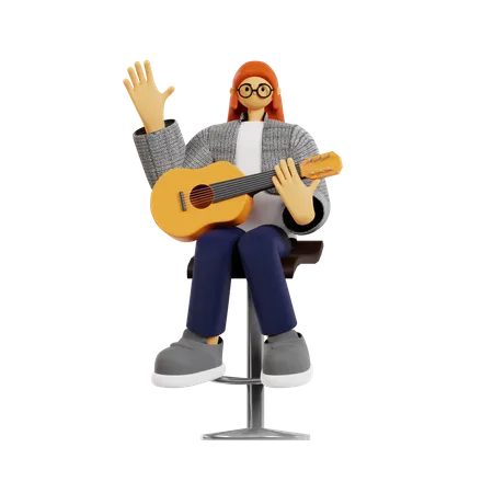 Gitarristin spielt Gitarre  3D Illustration