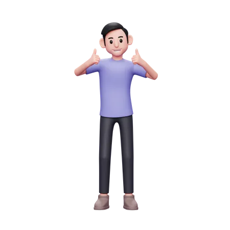 3 D Character Illustration Cheerful Man Dressed In Trendy Shirts Showing Two Thumbs Up Give Appreciation Good Job 3D Illustration