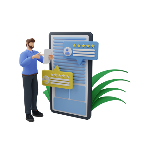 Giving feedback and rating from mobile phone  3D Icon