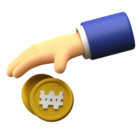 Giving Won coin  3D Illustration