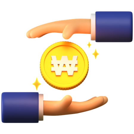 Giving Won coin 3D Illustration