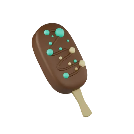 Glace sur bâtonnet en glaçage au chocolat avec décorations  3D Icon