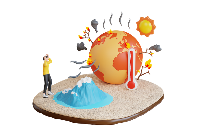 Los glaciares se derriten debido al calentamiento global.  3D Illustration