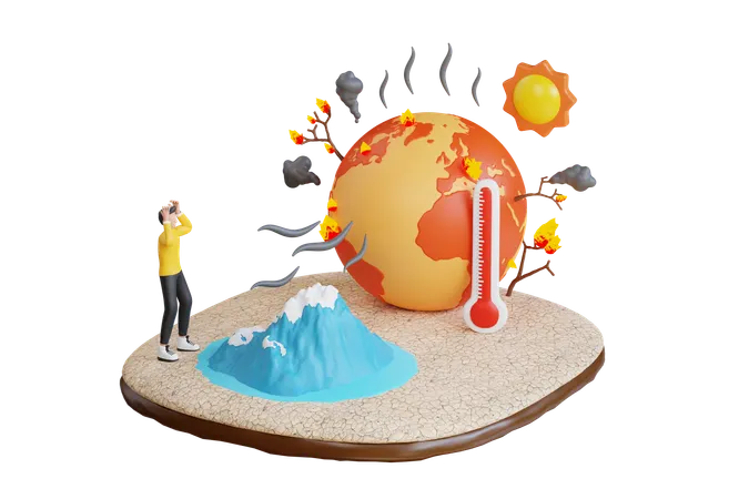 Global Warming 3 D Illustration Environmental Pollution Global Heating Impact Temperature Increase Earth Climate Climate Change 3D Illustration