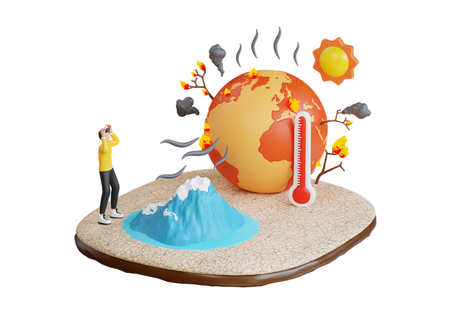 Glaciers Melting Due To Global Warming  3D Illustration