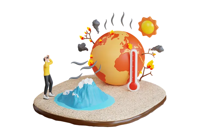 Glaciers Melting Due To Global Warming  3D Illustration