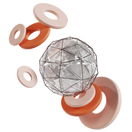 Glaskugel Orange Rosa Ringe Abstrakt Geometrisch  3D Icon