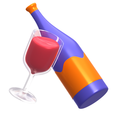 Glass And Wine Bottle  3D Icon