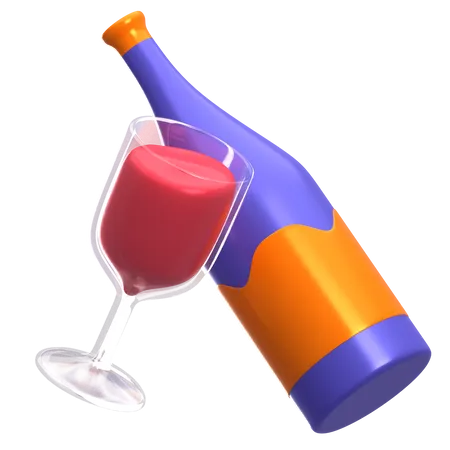 Glass And Wine Bottle  3D Icon