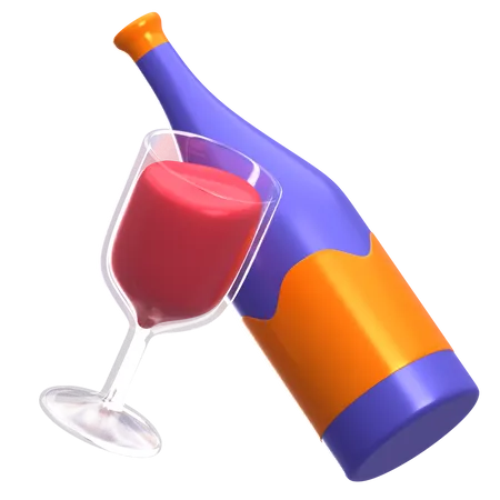 Glass And Wine Bottle 3D Icon