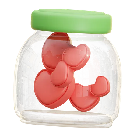 Glass Jar With Heart Shapes  3D Icon