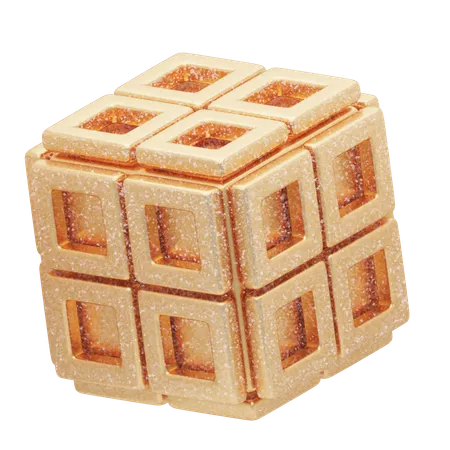 Glitter Abstract Golden Geometric Cube  3D Icon