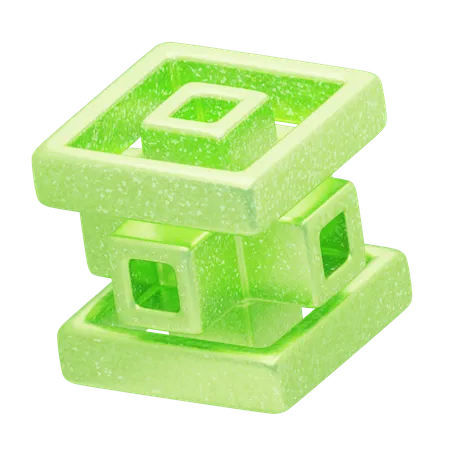 Glitter Abstract Neon Green Interlocked Squares  3D Icon