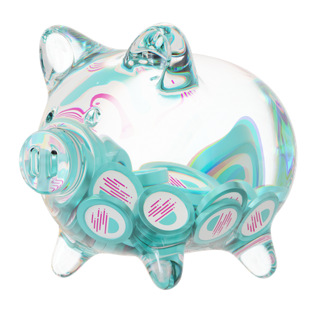 Glmr Clear Glass Piggy Bank With Decreasing Piles Of Crypto Coins  3D Icon