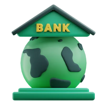 Globe With Bank Building 3D Icon