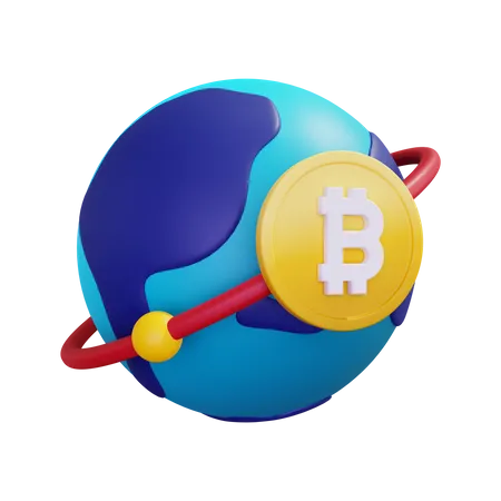 Bitcoin With Globe Concept Illustration 3D Illustration