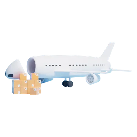 3 D Cargo Loading Unloading Concept Icon Or 3 D Cardboard Lading On Airplanes 3D Icon