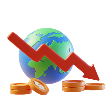 世界経済の所得減少  3D Icon