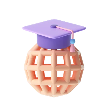 Square Academic Cap On Earth Icon 3D Illustration