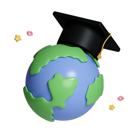 Minimal Background For Online Education Concept Blue Globe With Graduation Hat Isolated On Background 3 D Rendering Illustration Clipping Path Of Each Element Included 3D Icon