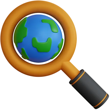3 D Rendering Magnifying Glass With Globe Isolated 3D Icon