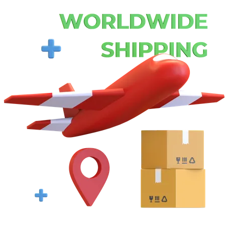 Plane Carrying Parcel Box Worldwide Shipping Service Online Shop Icon 3D Illustration