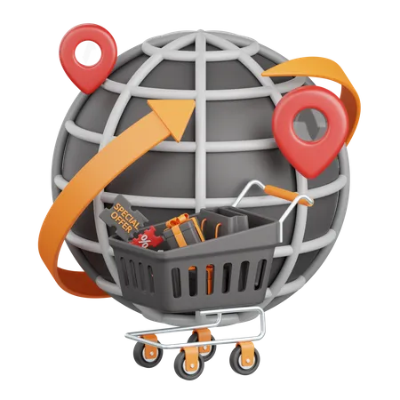 3 D Rendering Global Shopping Isolated Useful For Sale Discount Advertising Promo And Marketing 3D Icon