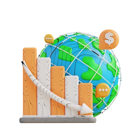 3 D Illustration Business Global Graph Down 3D Icon