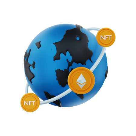 Global transaction of NFT coins  3D Illustration