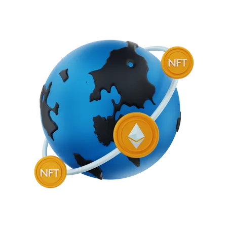 Global transaction of NFT coins 3D Illustration