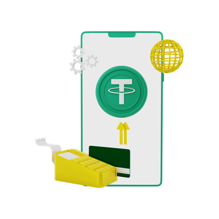 Global transaction of Tether  3D Illustration