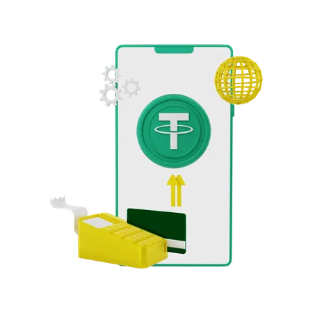 Global transaction of Tether  3D Illustration