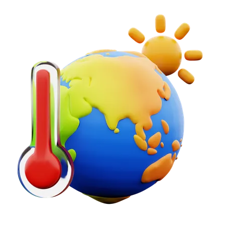 Earth Planet With Sun And Thermometer For Global Warming Hot Disaster Climate Change 3 D Icon Illustration Render Design 3D Icon
