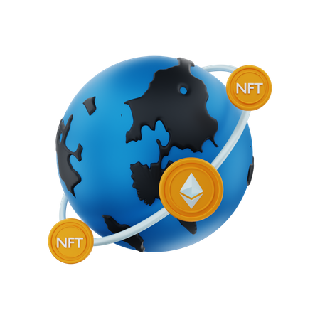 Globale Transaktion von NFT-Münzen  3D Illustration