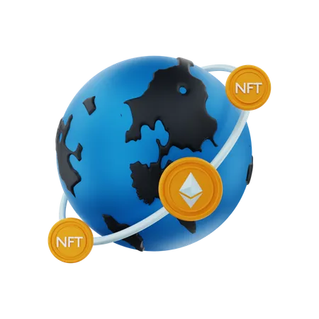 Globale Transaktion von NFT-Münzen  3D Illustration