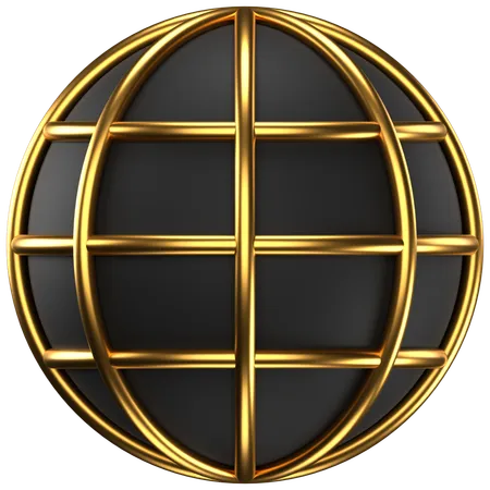 3 D Icon Of A Black Globe With Golden Rings Around It 3D Icon