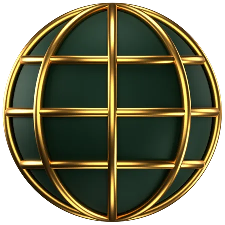 3 D Icon Of A Black Globe With Golden Rings Around It 3D Icon