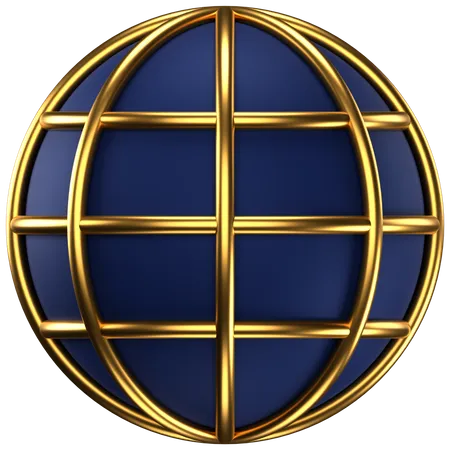 3 D Icon Of A Blue Globe With Golden Rings Around It 3D Icon