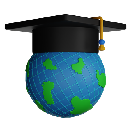 Globe And Graduation Hat  3D Illustration