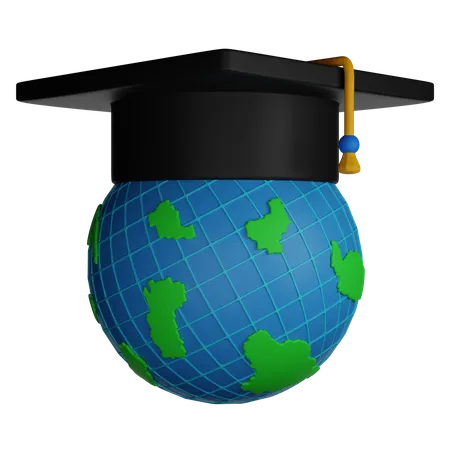 Globe And Graduation Hat  3D Illustration