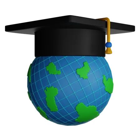 Globe And Graduation Hat 3D Illustration